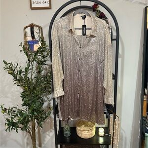 Boohoo full sequin button-down dress size 22